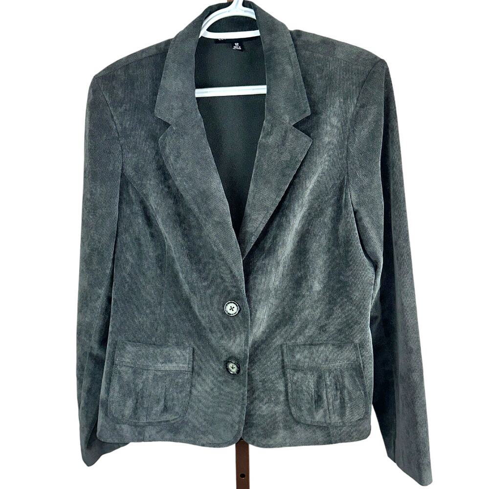 Counterparts gray corduroy blazer retro jacket button up padded shoulders SZ 12